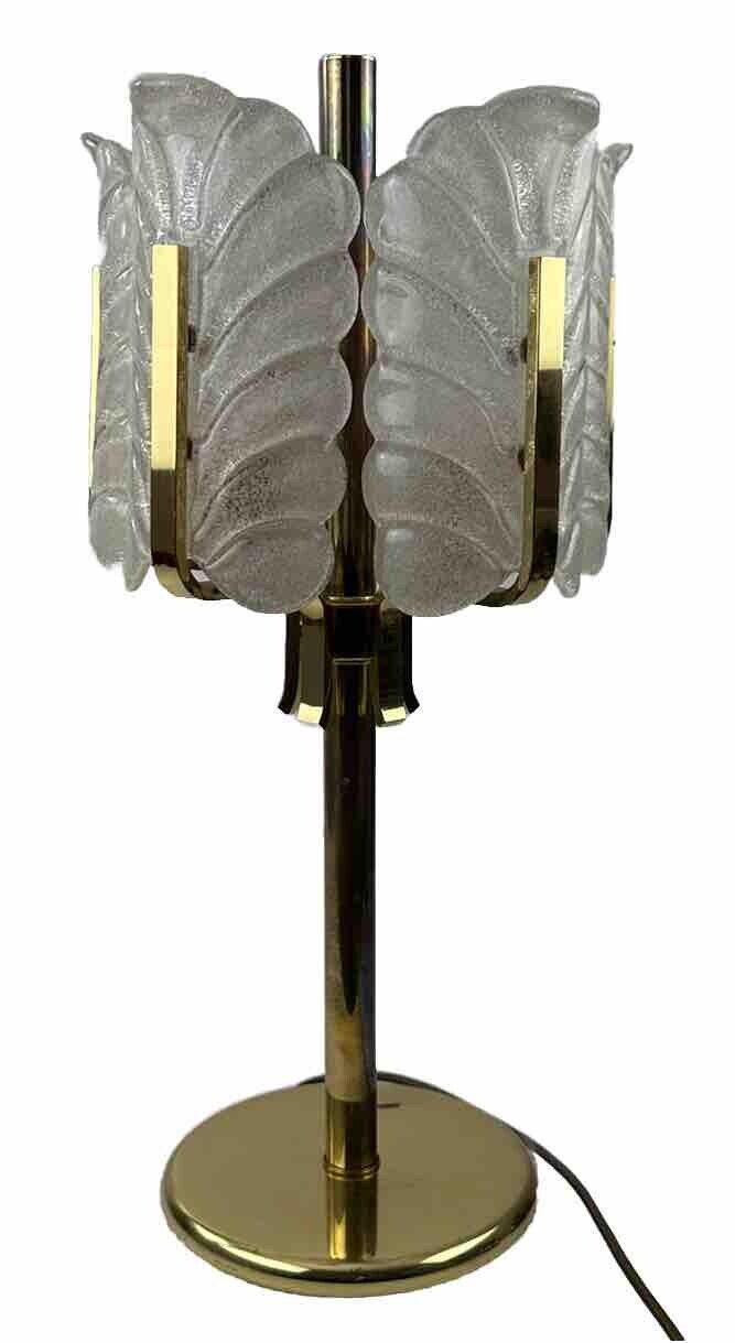 JBS Joseph Brumberg Sundern Eisglasblatt Messing Lampe Tischlampe 60er