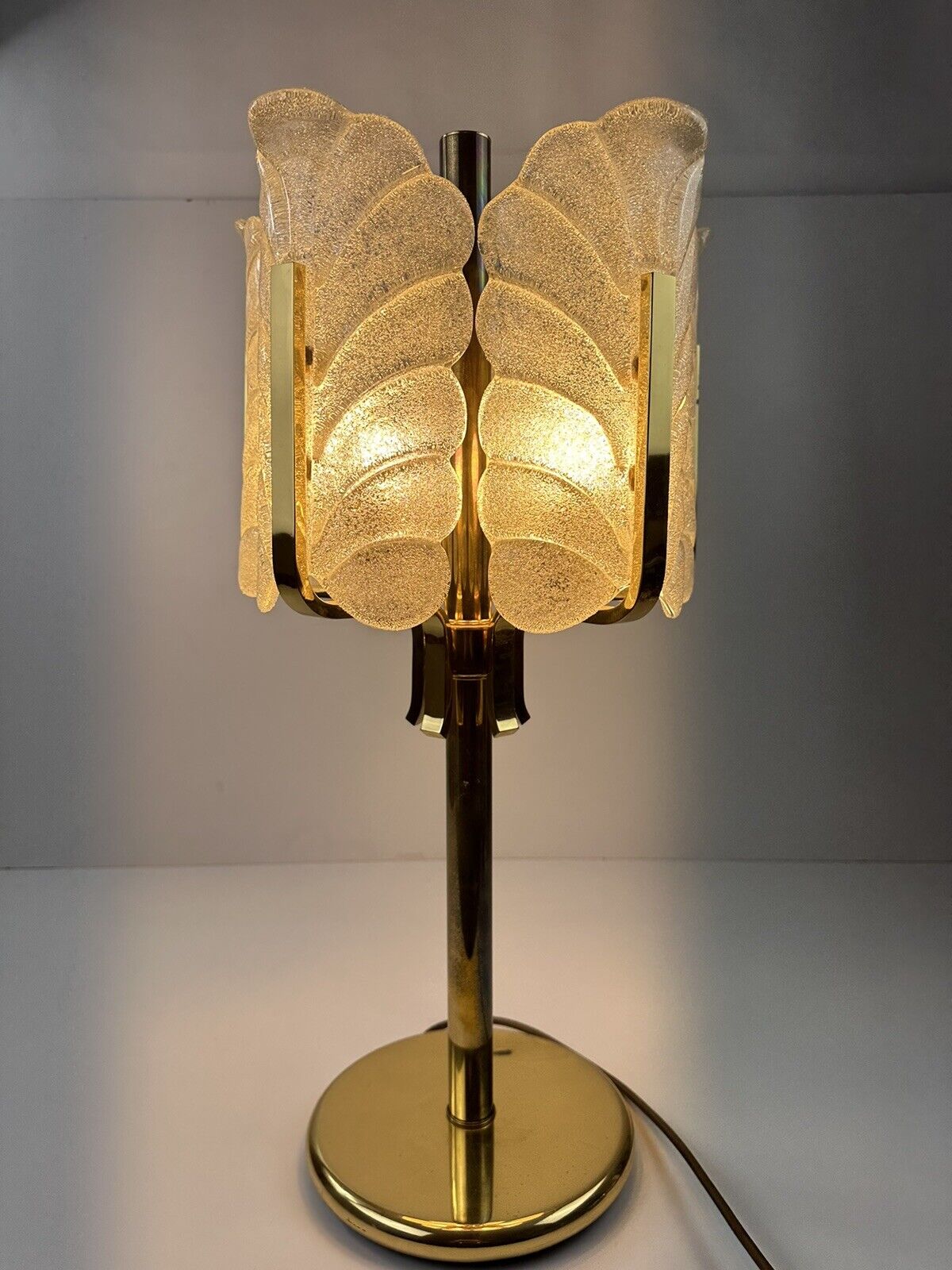 JBS Joseph Brumberg Sundern Eisglasblatt Messing Lampe Tischlampe 60er